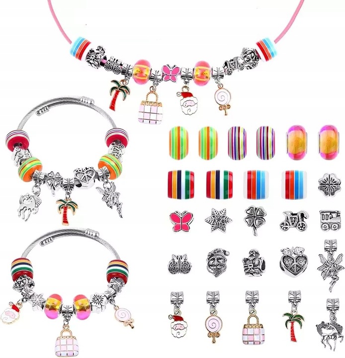 ZESTAW DO ROBIENIA BRANSOLETEK BIŻUTERI NASZYJNIK KORALIKI CHARMS ZAWIESZKI