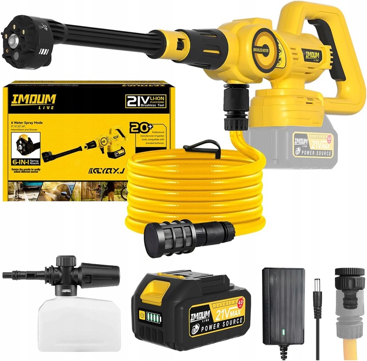 MYJKA CIŚNIENIOWA AKUMULATOROWA BEZPRZEWODOWA 4Ah 21V 400W ZESTAW XXL IMOUM