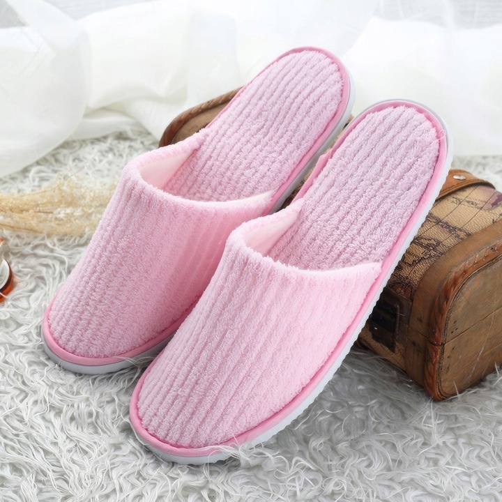 10 PAR Kapcie hotelowe Klapki uniwersalne FROTTE zakryte palce RÓŻOWE SPA