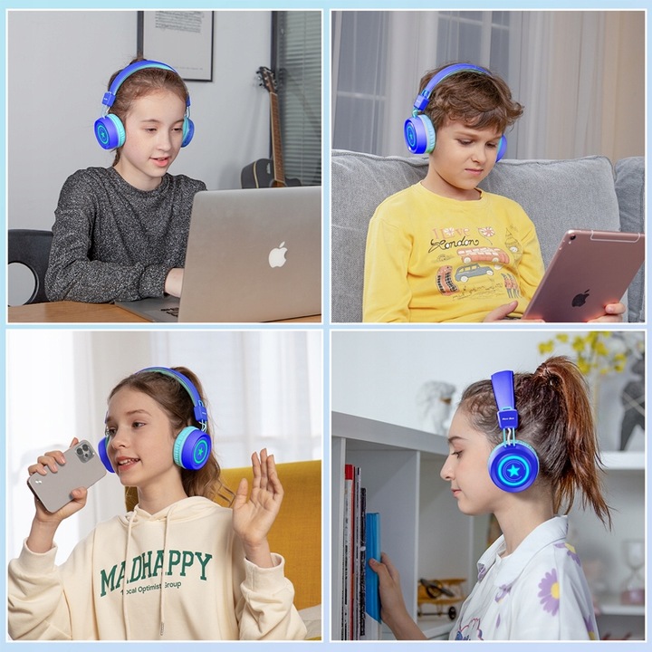 SŁUCHAWKI DLA DZIECI NEW BEE KH22B BEZPRZEWODOWE SKŁADANE LED BLUETOOTH 32h