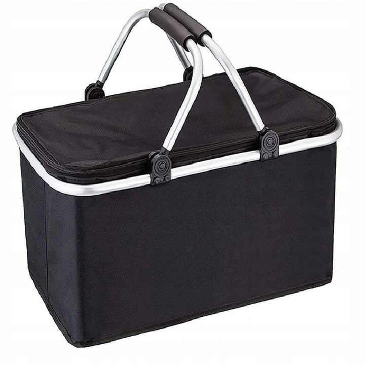 KOSZ CZARNY KOSZYK PIKNIKOWY SKŁADANY TERMICZNY + 2 WKŁADY CHŁODZĄCE