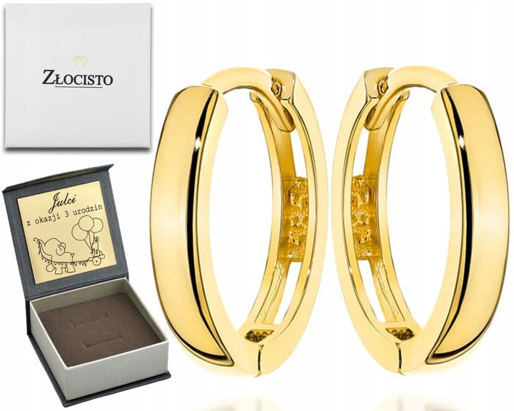 ZŁOTE KOLCZYKI GŁADKIE KÓŁKA ZŁOTO 585 PREZENT GRAWER