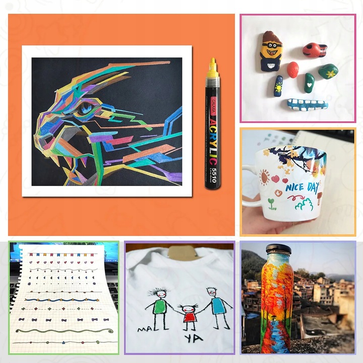 MARKERY AKRYLOWE ZESTAW 12 SZT Pisaki Flamastry Mazaki WODOODPORNE Z FARBĄ