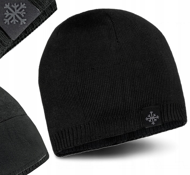 CZAPKA MĘSKA zimowa CIEPŁA DWUWARSTWOWA na POLARZE OCIEPLANA klasyk CZARNA