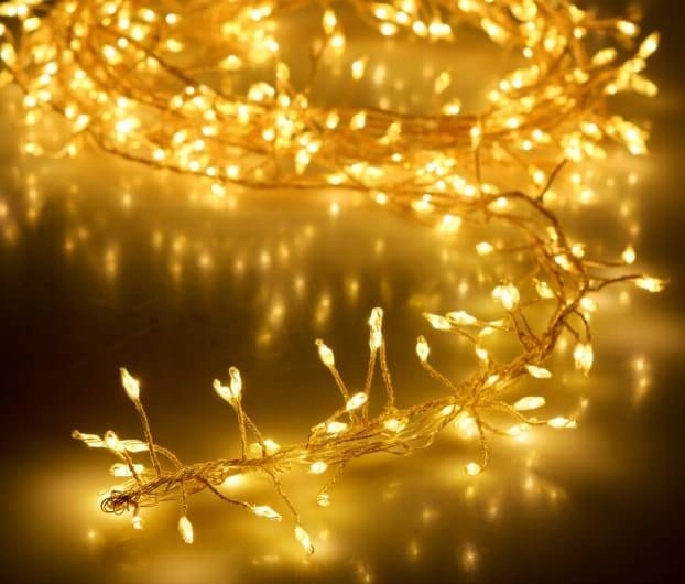 Lampki choinkowe 240 LED biały ciepły 2,4 metra CLUSTER RYŻ SREBRNY DRUCIK