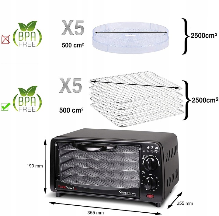 Suszarka do grzybów warzyw owoców TurboTronic DEHYDRATOR 350W poj. 9L