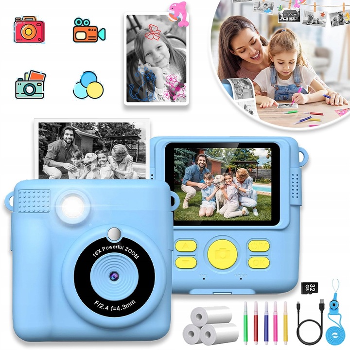 APARAT FOTOGRAFICZNY DLA DZIECI CYFROWY NATYCHMIASTOWY Z DRUKARKĄ + WKŁADY