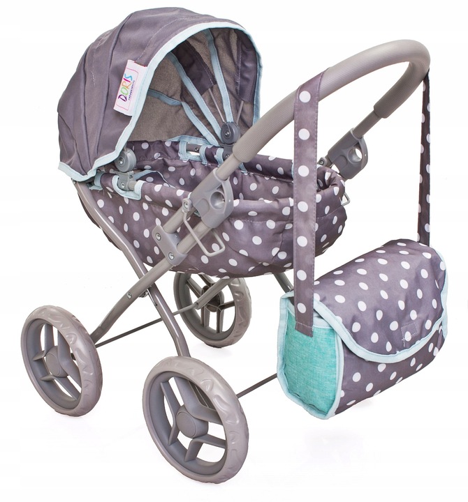 Wózek dla lalek GŁĘBOKI GONDOLA - SKŁADANY DASZEK - DUŻE KOŁA + TORBA Doris