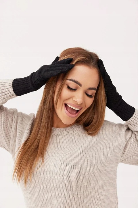 Rękawiczki pojedyncze 100% WEŁNA MERINO - CLASSY - BLACK