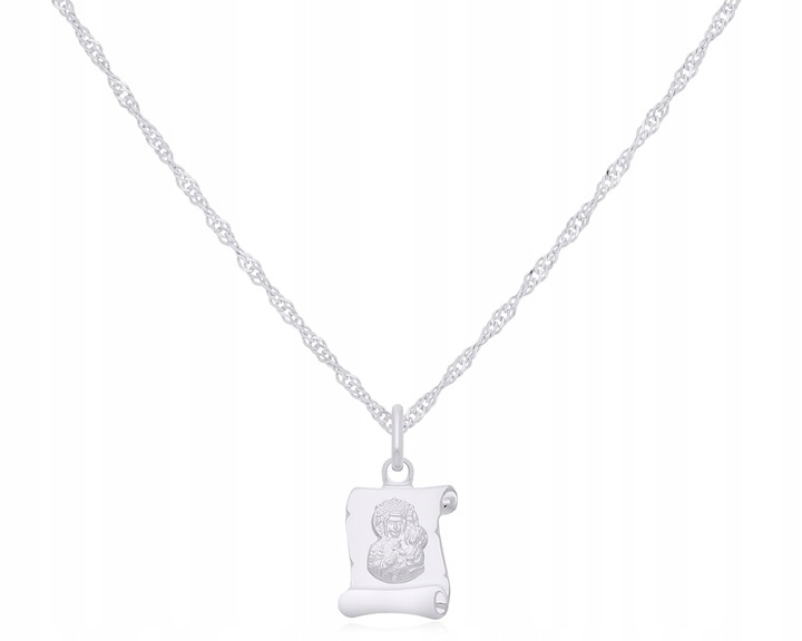 ŁAŃCUSZEK SREBRNY DLA DZIEWCZYNKI MEDALIK MATKA BOSKA + GRAWER dł.42 cm 925