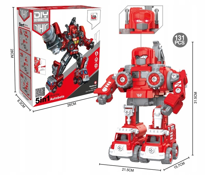 5w1 AUTO ROBOT DO SKŁADANIA ŚWIECĄCY DŻWIĘKI DLA DZIECI KOPARKA DŻWIG