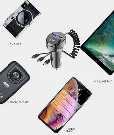 ŁADOWARKA SAMOCHODOWA 2x USB + KABEL 3W1 USB-C MICRO USB APPLE LIGHTNING