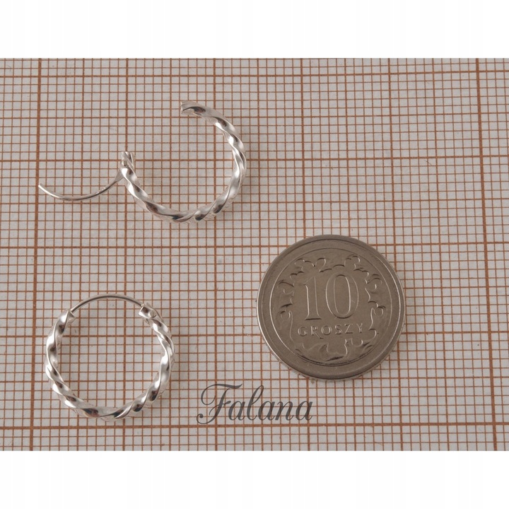 Małe modne kolczyki srebrne skręcane koła kręcone twisted 1,5 cm