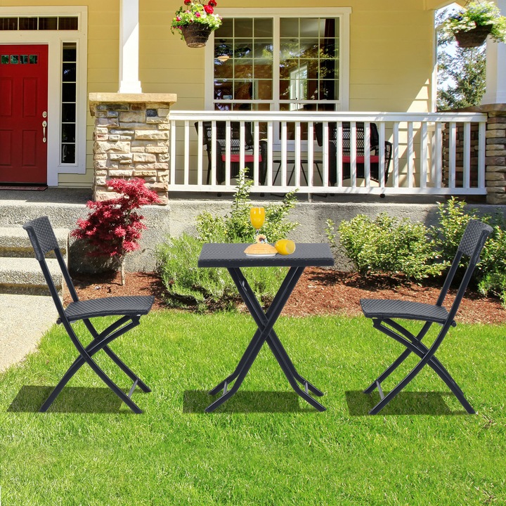 Meble ogrodowe rattan stół, krzesła komplet czarne