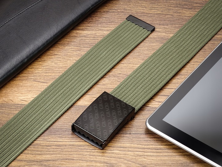 Pasek dla mężczyzny Parciany KHAKI produkt na prezent Gracio klamra 145cm