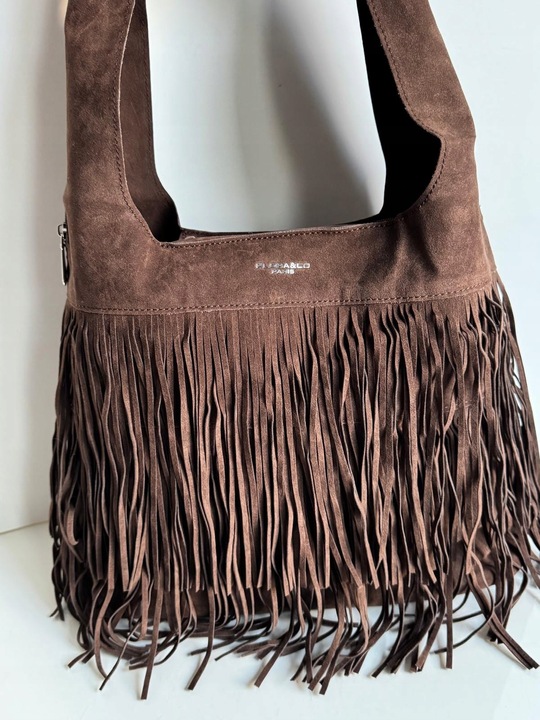 Torba Flora&Co torebka frędzle worek zamsz zamszowa eco brązowa czekoladowy