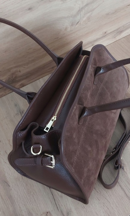 Duży włoski kufer Vera Pelle skórzana pojemna torba A4 Brąz