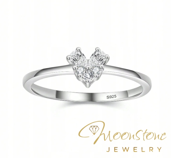 Srebrny pierścionek zaręczynowy z sercem cyrkonie srebro 925 + PUDEŁKO |14