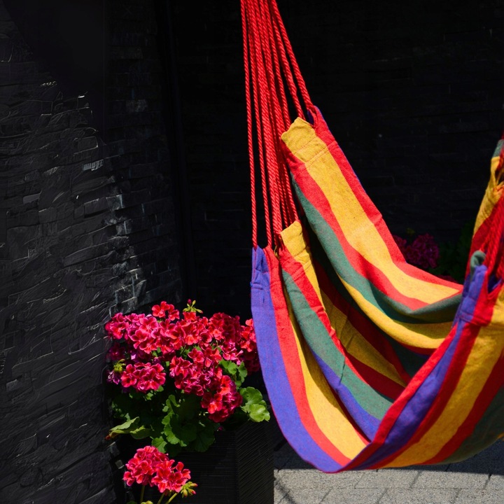 HAMAK KRZESŁO BRAZYLIJSKIE HUŚTAWKA BOHO FOTEL WISZĄCY OGRODOWY Z DRĄŻKIEM
