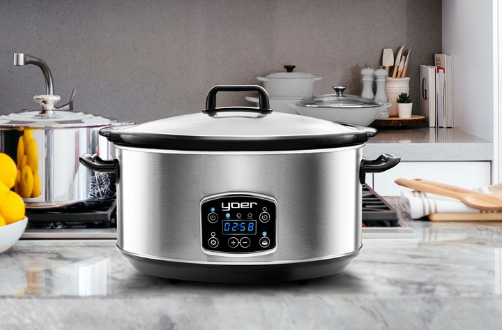 Wolnowar Garnek ceramiczny Slow Cooker Yoer INOX LCD 320W 6,5L +Programator
