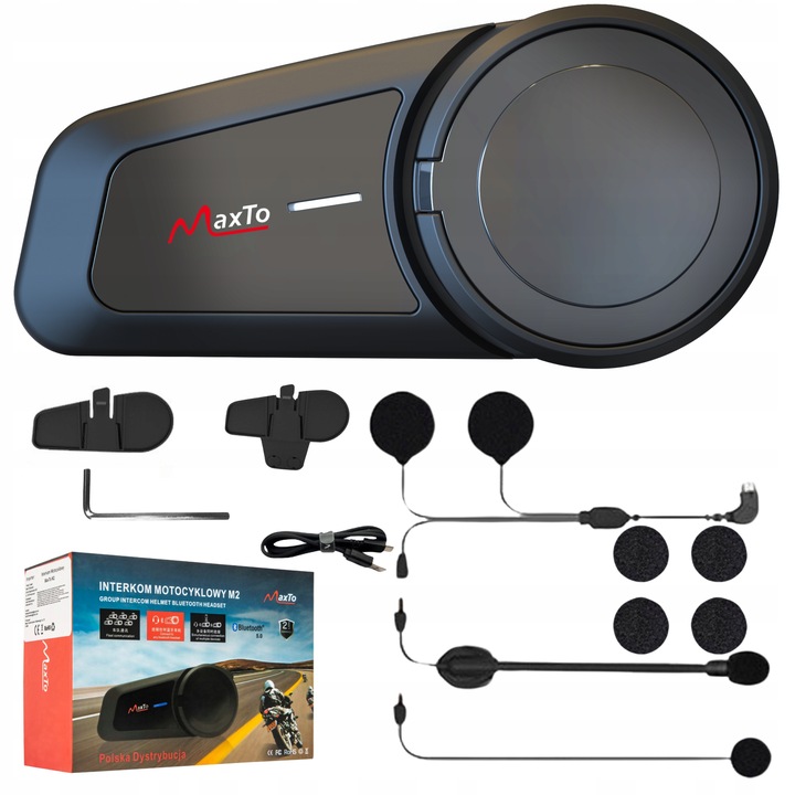INTERKOM MOTOCYKLOWY BLUTOOTH MAXTO M2 POLSKI LEKTOR