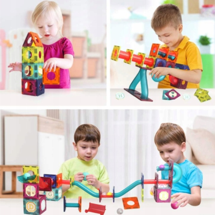 KLOCKI MAGNETYCZNE DLA DZIECKA KONSTRUKCYJNE 3D EDUKACYJNE TOR KULKOWY 42EL