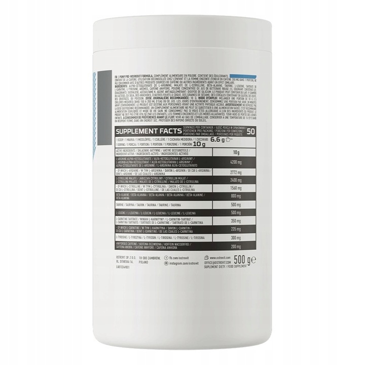 OstroVit PUMP Pre-Workout 500 g PRZEDTRENINGÓWKA