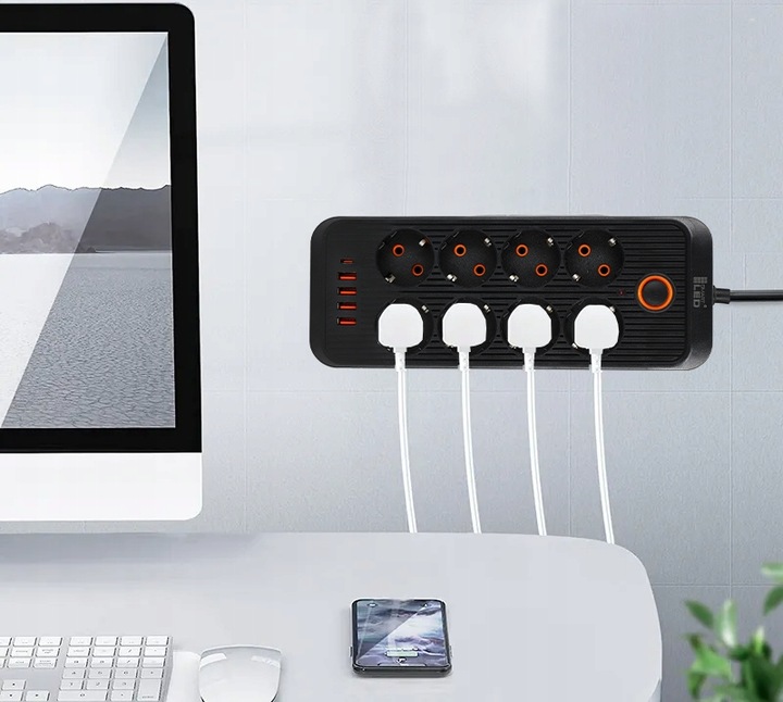 Przedłużacz Listwa Zasilająca Sieciowa 2M 8 Gniazd 230V + 4X USB Ładowarka