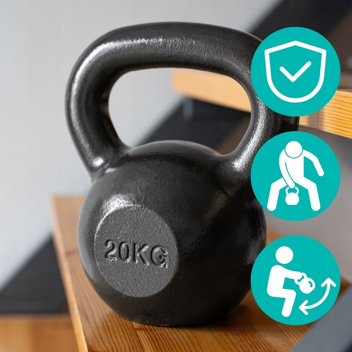 KETTLEBELL ODWAŻNIK DO ĆWICZEŃ KETTLE HANTLA HANTEL ŻELIWNY FITNESS 20KG
