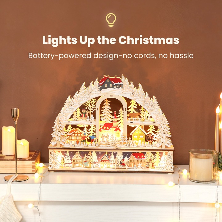 HOMCOM Wioska Świąteczna z Oświetleniem LED, 45 cm Miasteczko Świąteczne