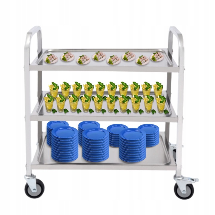 WÓZEK KELNERSKI CATERINGOWY 3 PÓŁKOWY STAL NIERDZEWNA 240 KG 95x50x93 CM