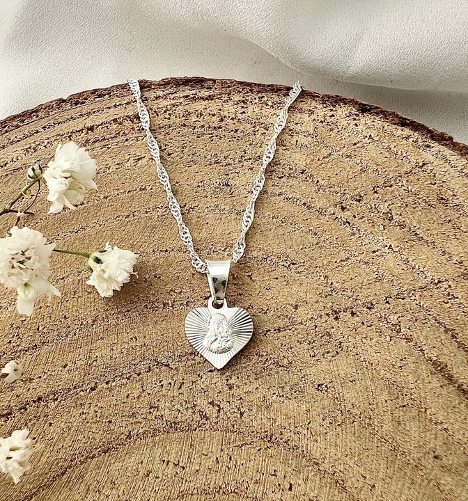 Medalik Komunijny serce Matka Boska Częstochowska z łańcuszkiem 40 cm 925