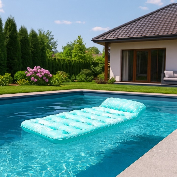 MATERAC DMUCHANY DO PŁYWANIA Z OTWORAMI PODUSZKĄ PLAŻOWY WODNY LEŻAK PLAŻĘ