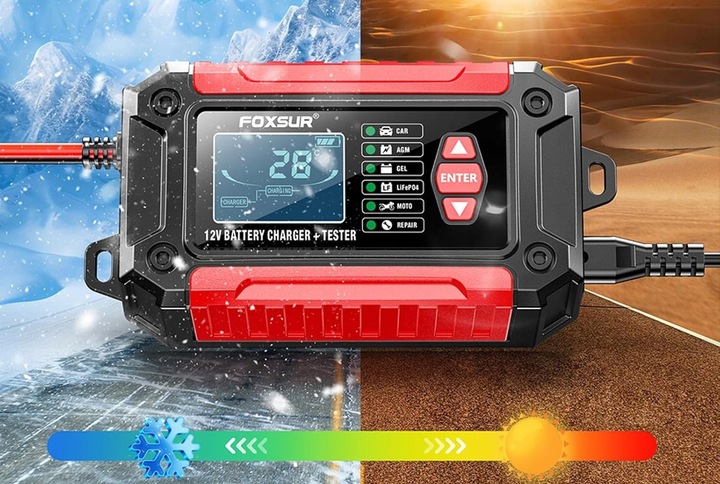 Prostownik Samochodowy do Akumulatorów 12V 6A AMG Tester Akumulatorów 2w1