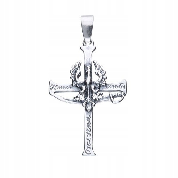 WISIOREK SREBRO 925 KRZYŻ ORZEŁ ŻOŁNIERZE WYKLĘCI HONOR CNOTA OJCZYZNA