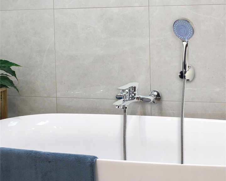 Bateria wannowa ścienna z prysznicem chrom srebrny kran do wanny YOKA HOME