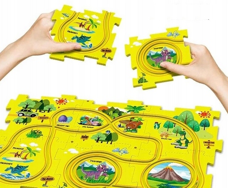 TOR SAMOCHODOWY KREATYWNE PUZZLE DINOZAUR PARK AUTKO 15 el. PUZZLE RAIL CAR