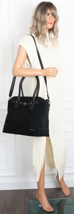 Torebka damska zamsz kuferek elegancka do pracy włoska marka 2947 Czarna