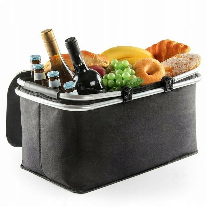 KOSZ CZARNY KOSZYK PIKNIKOWY SKŁADANY TERMICZNY + 2 WKŁADY CHŁODZĄCE