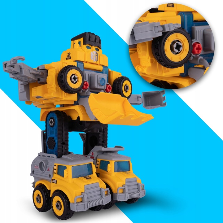 AUTA BUDOWLANE DO MONTAŻU ROBOT TRANSFORMACJA ŚRUBOKRĘT 5W1 SPYCHACZ