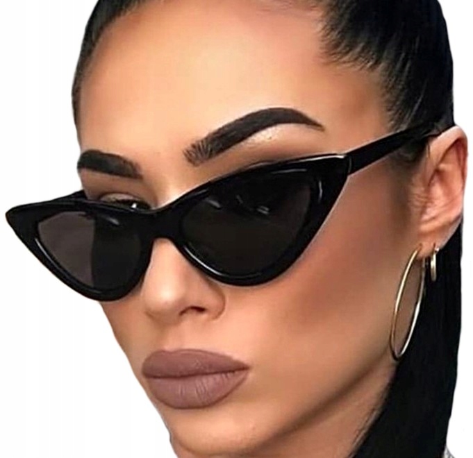 Okulary pilotki KOCIE OKO czarne PROSTOKĄTNE retro Damskie Przeciwsłoneczne