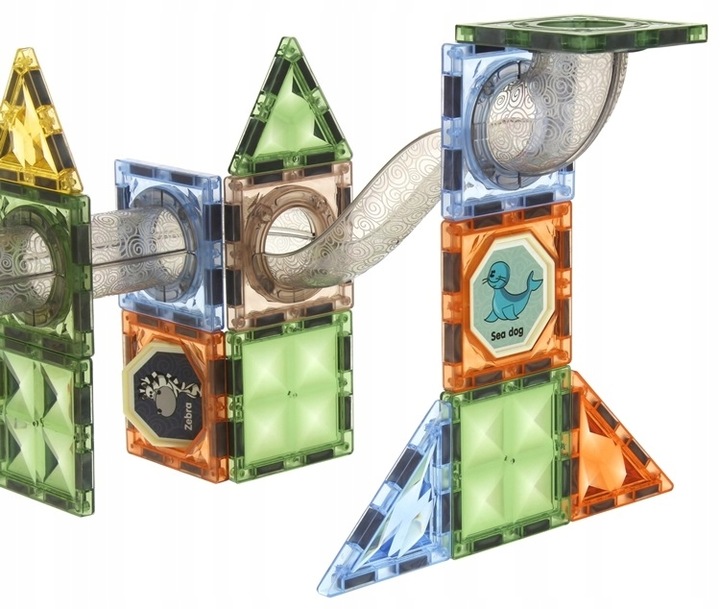 Klocki Magnetyczne Konstrukcyjne Świecące Tor Kulkowy Kulodrom Panele 69 el