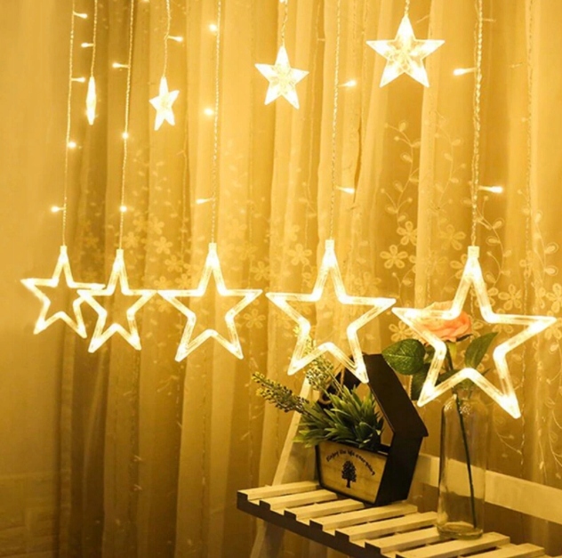 KURTYNA ŚWIETLNA LAMPKI ŚNIEŻYNKI 96 LED BIAŁY CIEPŁY GIRLANDA OKIENNA 3,5m