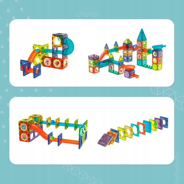 Klocki Magnetyczne Świecące Konstrukcyjne Tor Kulkowy Zestaw 75 elementów