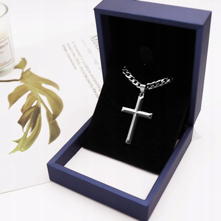 Elegancki ŁAŃCUSZEK z Krzyżykiem Srebrny NASZYJNIK Krzyż Łańcuch + GRATIS