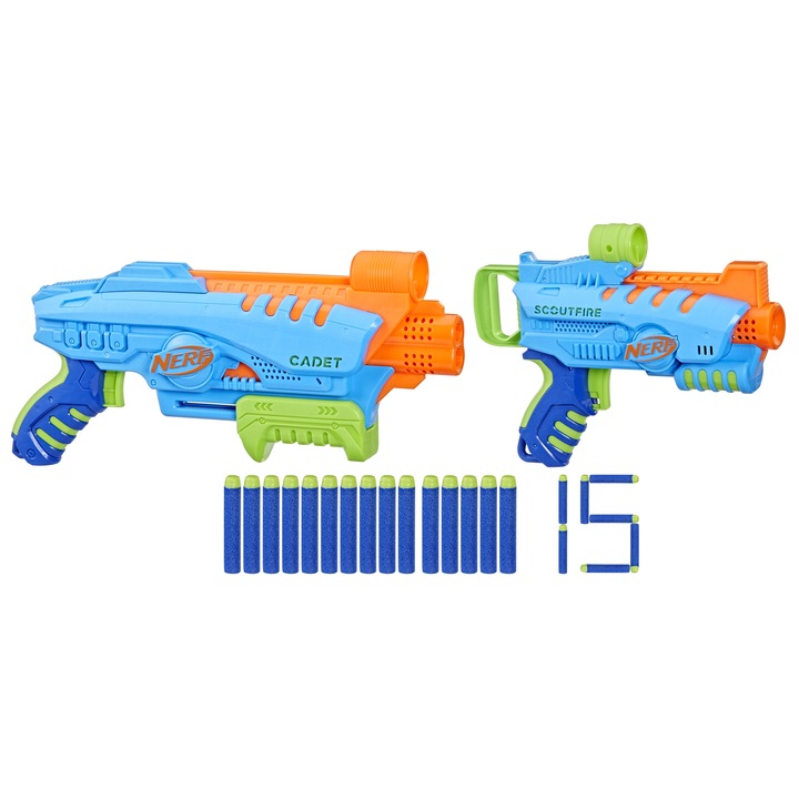 Nerf Elite Jr Ultimate Starter Set, 2 Easy Play Toy Foam Blasters, 15 Nerf
