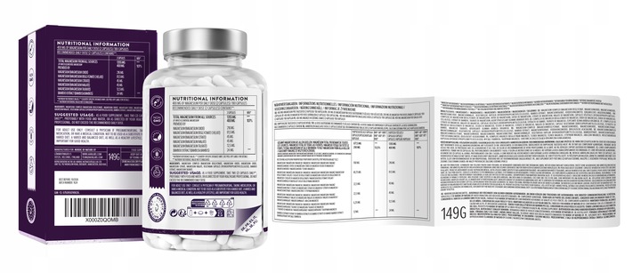 MAGNEZ COMPLEX 5 rodzajów 400mg Bisglicynian Taurynian 180 Kapsułek