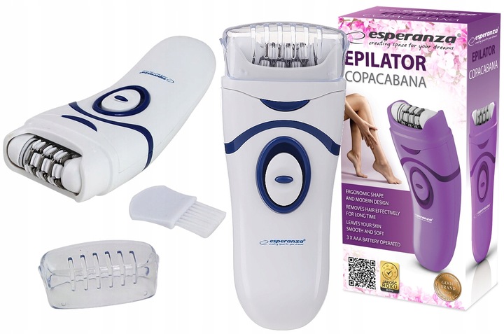 DEPILATOR ESPERANZA COPACABANA BATERYJNY Z 16 PĘSETAMI 2 PRĘDKOŚCI +NASADKA