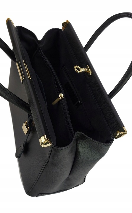 Duża włoska torba A4 skóra kufer kłódka Czarna