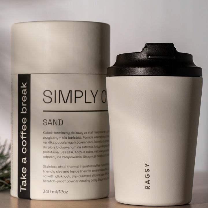 Kubek Termiczny ze stali nierdzewnej BPA FREE Simply Cup 340 ml - Sand